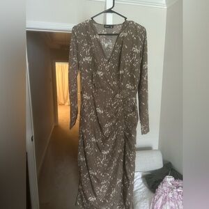 Chic Brown Patterned Midi Dress